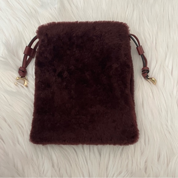 Coach Drawstring Shearling Pouch in Burgundy/Sangria - Picture 3 of 16